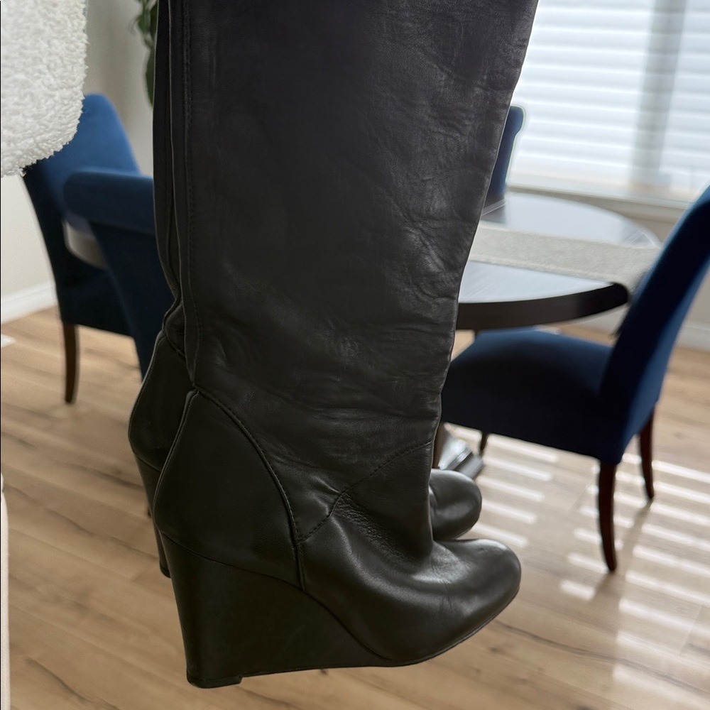 Black Leather Wedge Boots